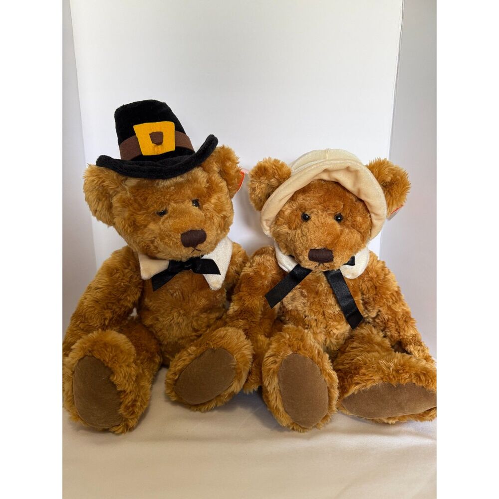 Vintage Russ Thanksgiving Pilgrim Bears Plymouth and Mayflower Plush